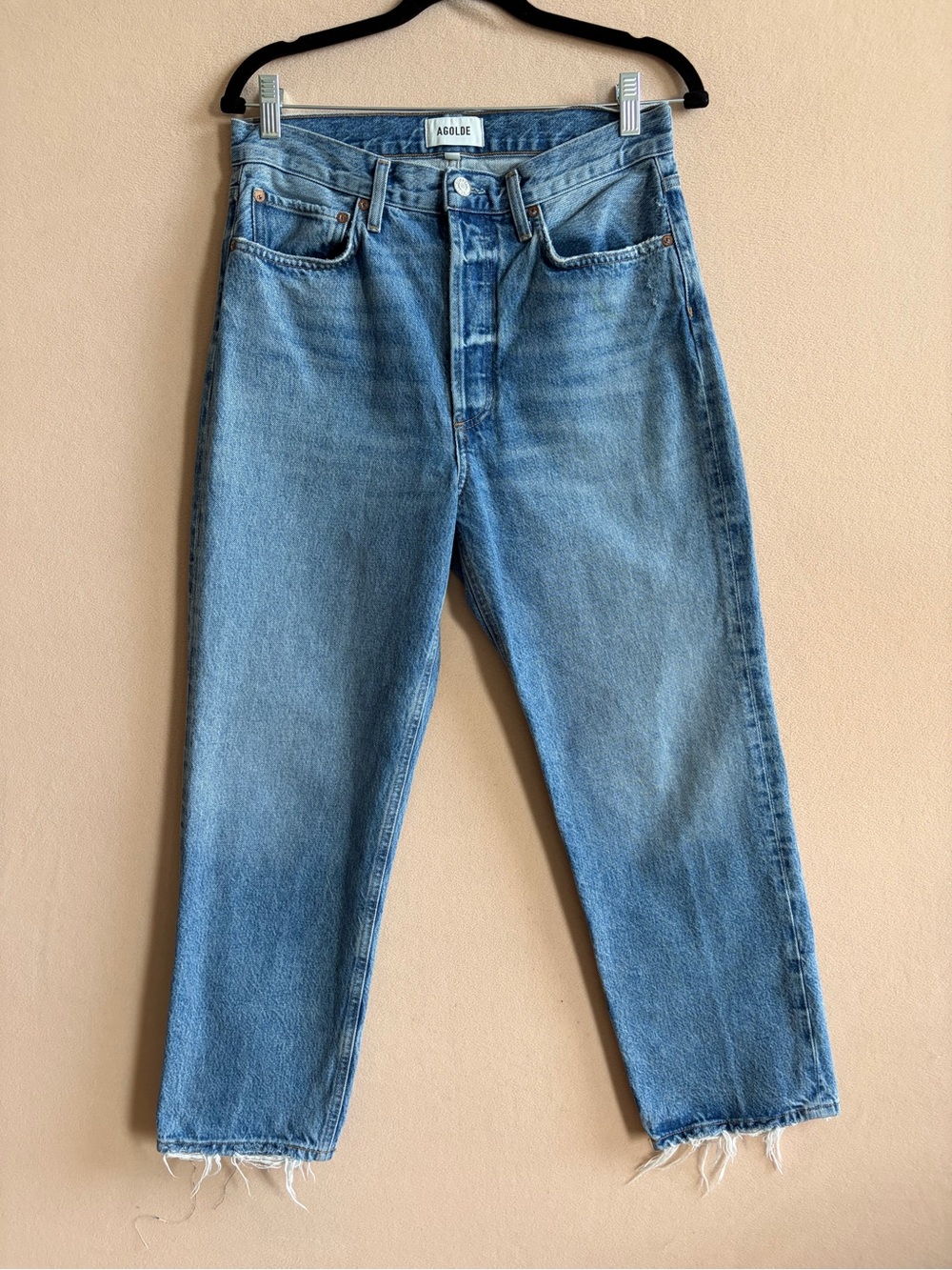Agolde Straight Leg 90s crop Jeans Denim Blue Raw Hem A173E-1371 size 27
